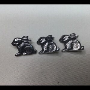 Vintage 90s Danforth Pewter Set Of 3 Bunny Rabbit Buttons